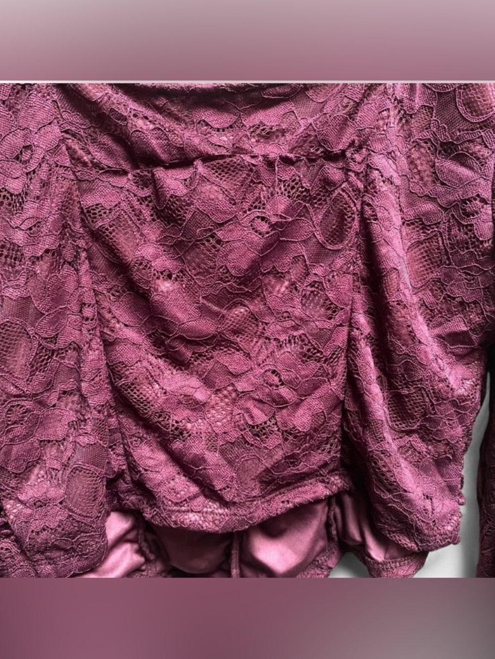 Hot Topic Women's Plum Lace Ruched Long-Sleeve Crop Top - Picture 7 of 7